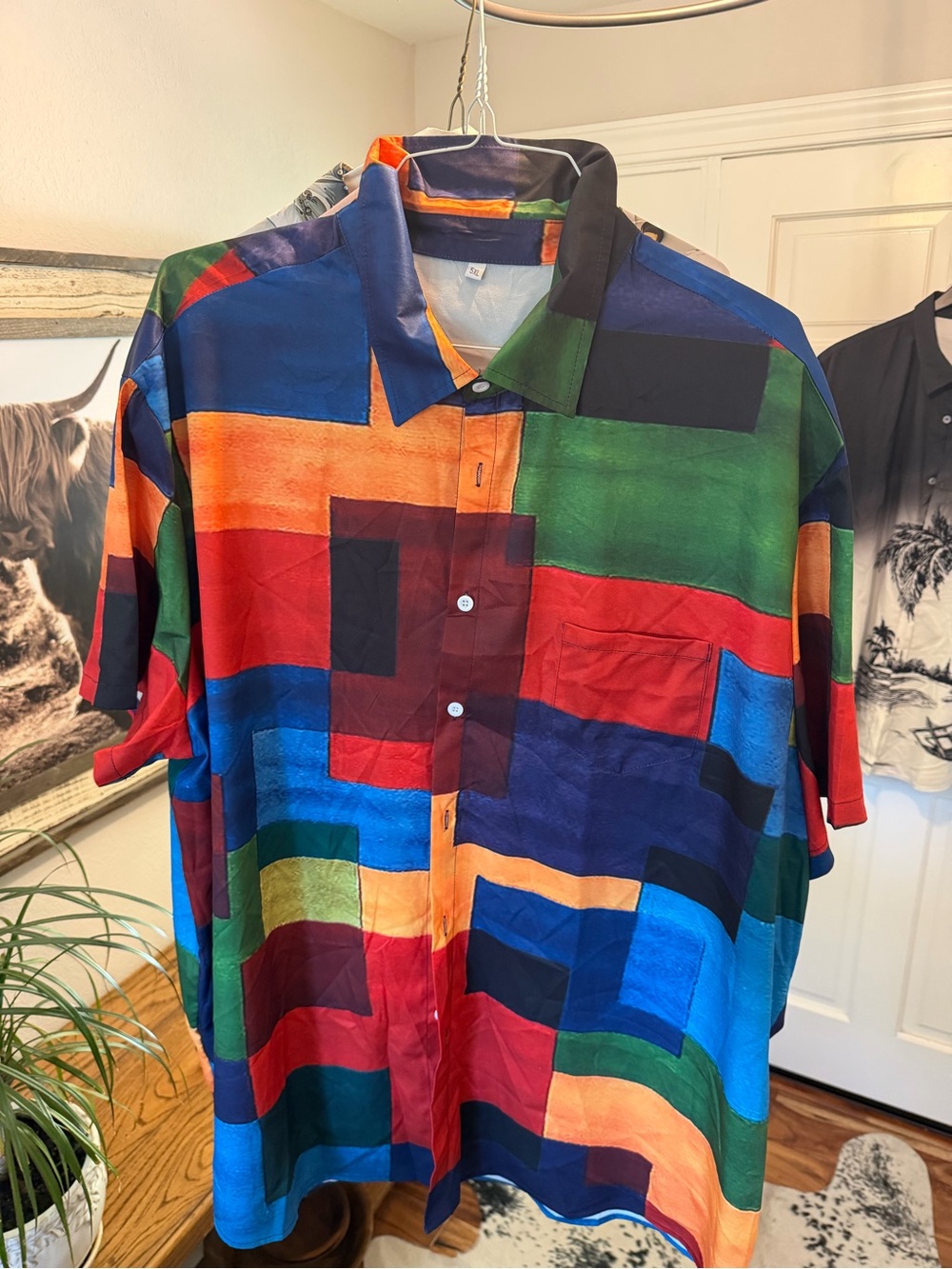 Multicolor Men's Short Sleeve Button-Up Shirt